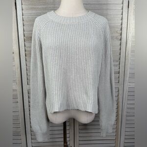 LA HEARTS Cozy Cropped Gray Knit Sweater with Scalloped Hem-Large